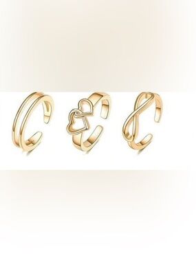 Gold Tone Open Band Toe Rings Set of 3 - Heart, Infinity & Double Band